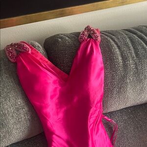 Jovani Hot Pink Prom Dress with Embellished Straps